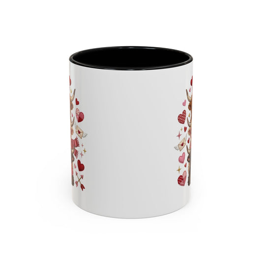 Valentine Highland Cow Stack Accent Mug – Cute Hearts & Love Letters (11/15oz)
