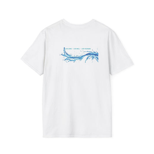 LifeWave Unisex Softstyle T-Shirt, Relaxed Fit Tee, Summer Casual Wear, Blue Wave Design Shirt, Gift for Wellness Enthusiasts