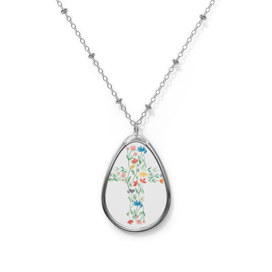 Floral Cross Oval Necklace