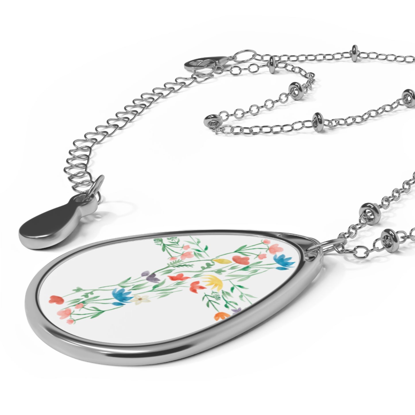 Floral Cross Oval Necklace