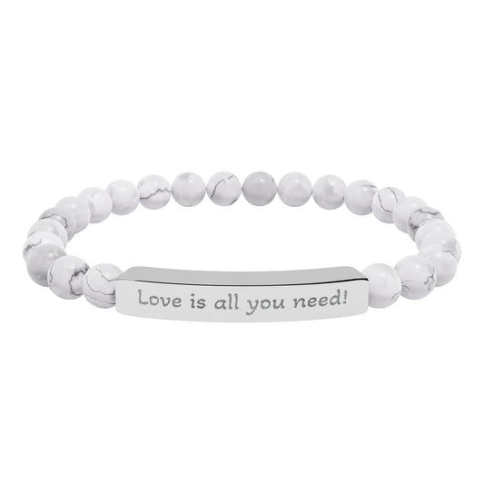 Engraved Natural Stone Stretch Bracelet — “Love is all you need!”