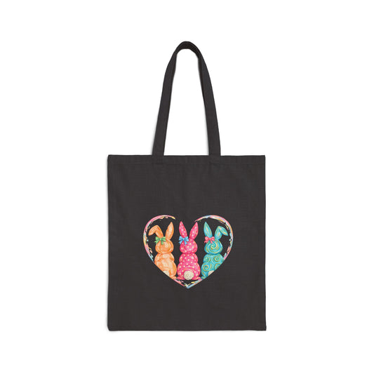 Tote — Watercolor Bunny Trio Heart Canvas Tote (Easter Spring Gift)
