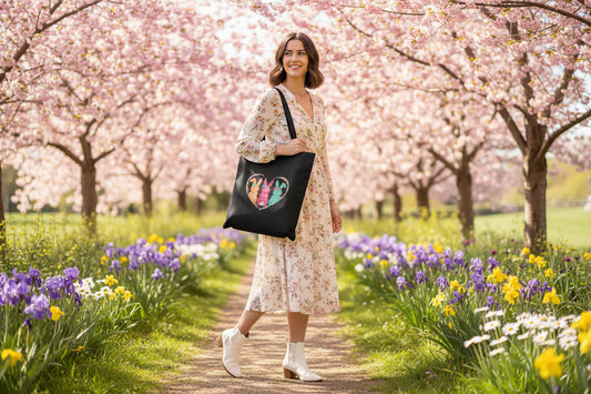 Tote — Watercolor Bunny Trio Heart Canvas Tote (Easter Spring Gift)