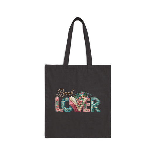 Book Lover Tote Bag — Floral "Book Lover" Cotton Canvas Tote