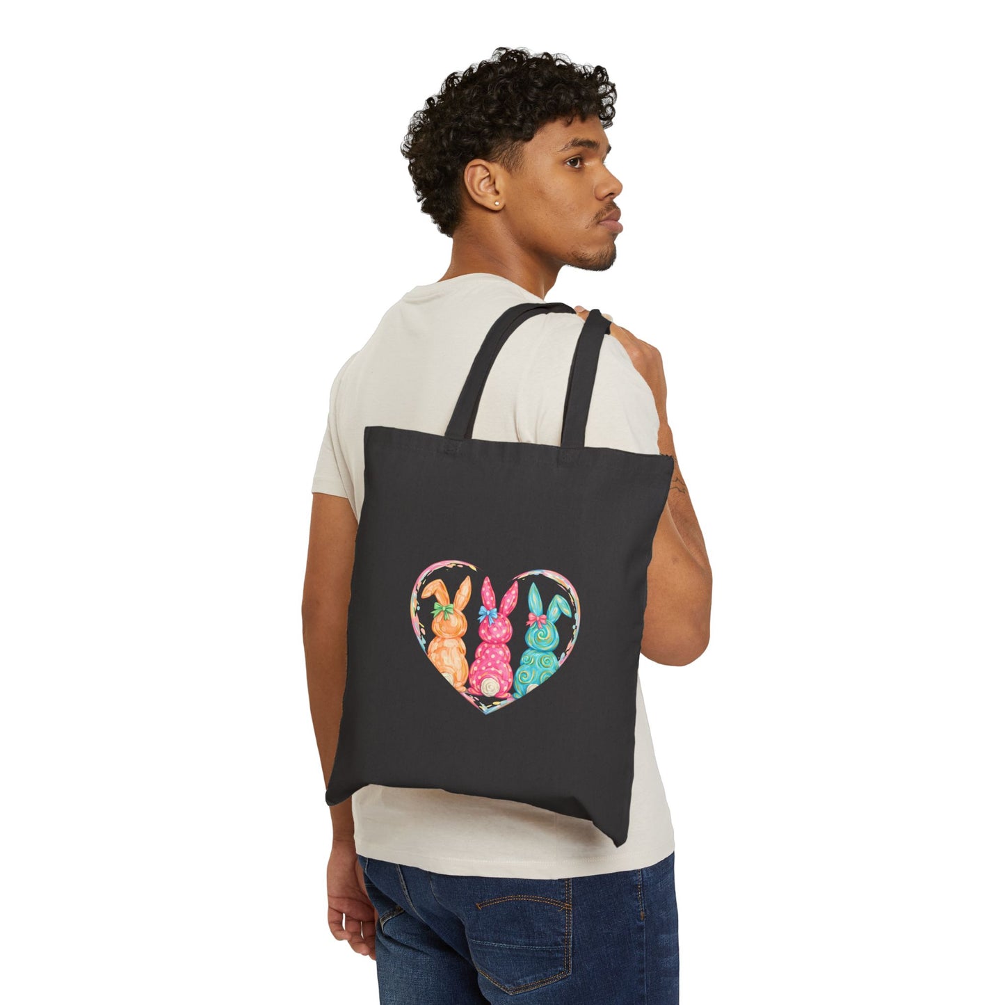 Tote — Watercolor Bunny Trio Heart Canvas Tote (Easter Spring Gift)