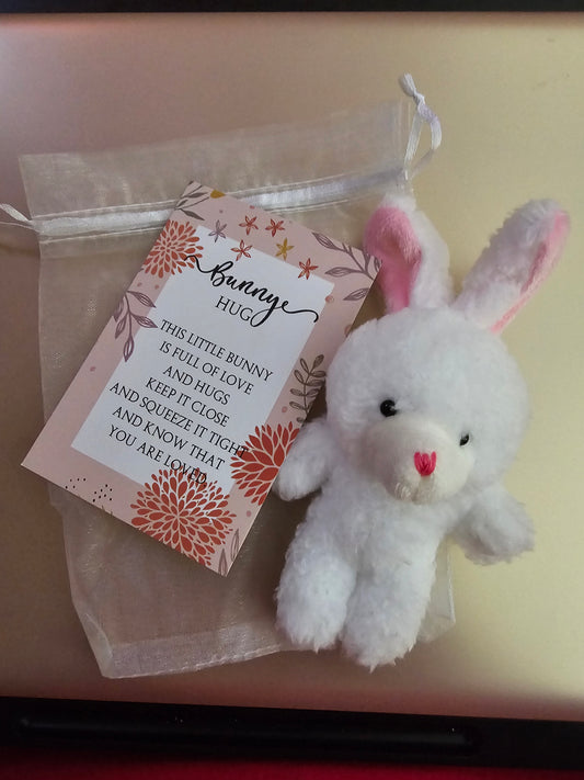 White Bunny Gift Keychain, Hug Card and Gift Bag