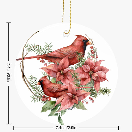 Cardinals Facing Both Directions Ceramic Circle Ornaments
