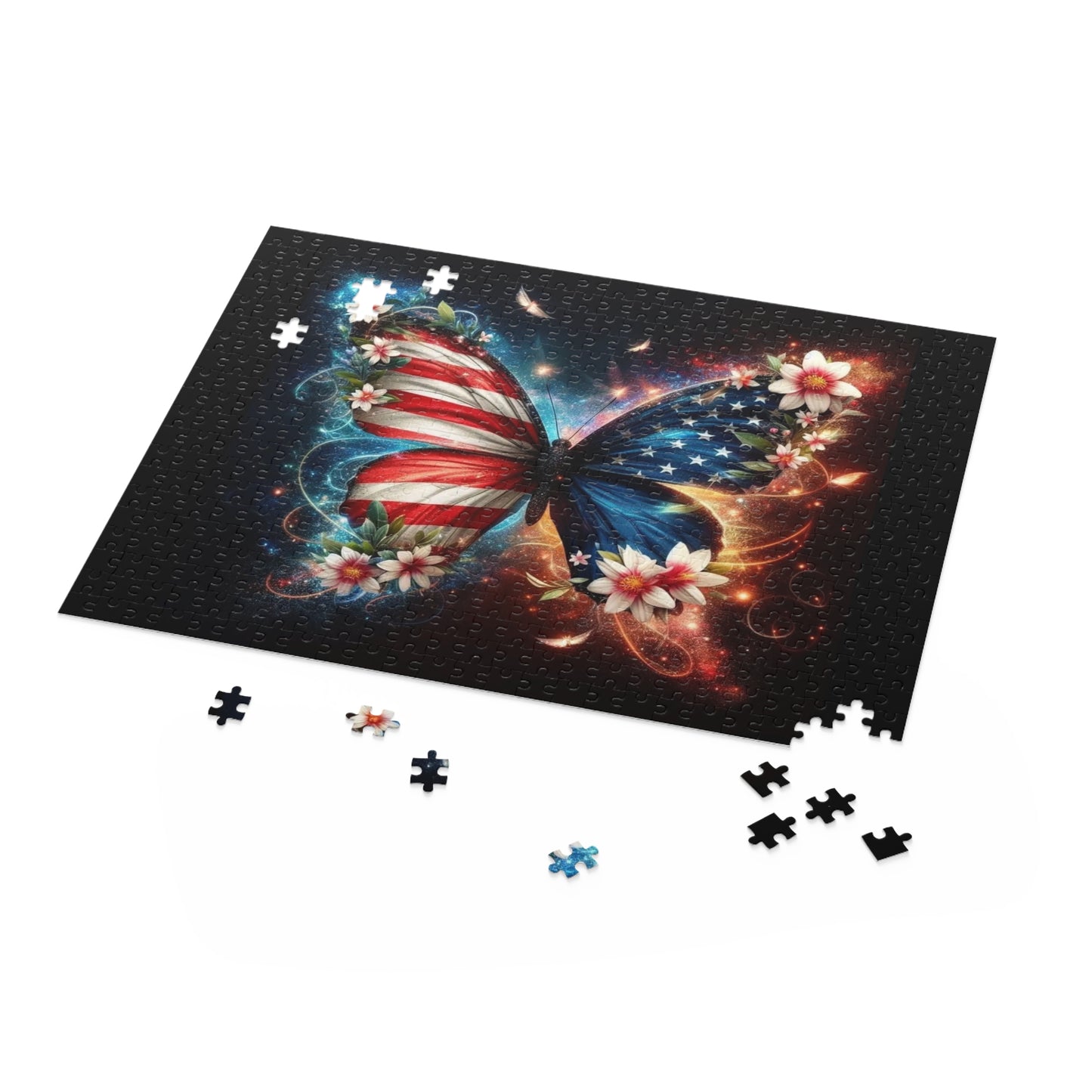American Flag Butterfly Puzzle — Patriotic 120/252/500-Piece Jigsaw