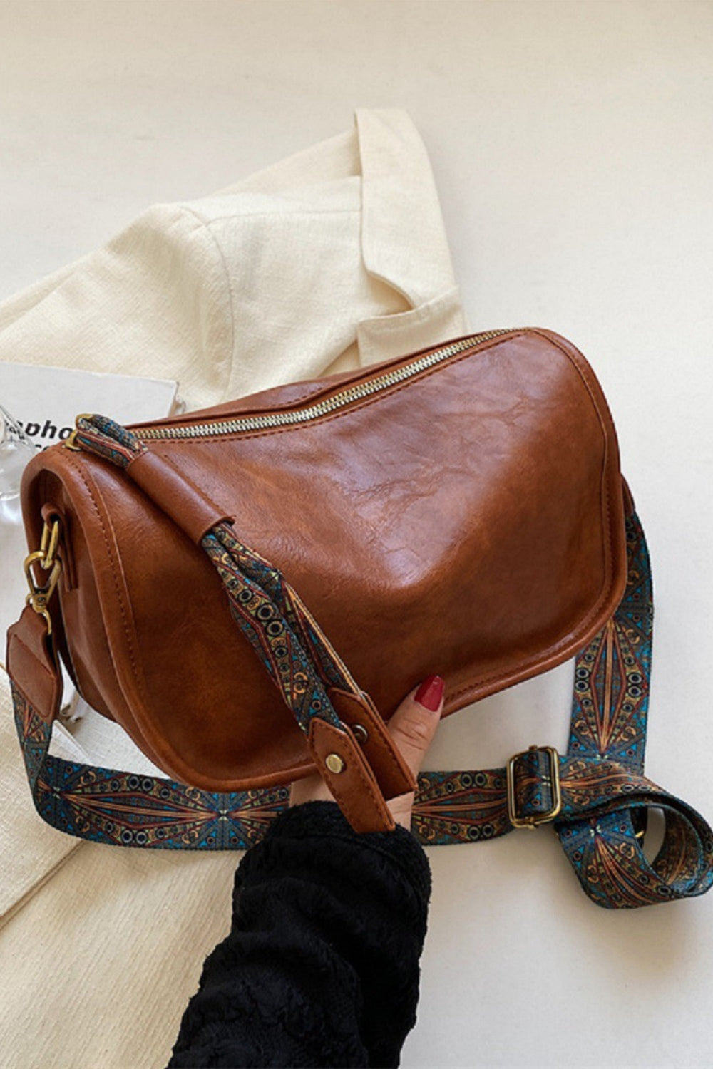 Zenana Pattern Strap Zipper Shoulder Bag