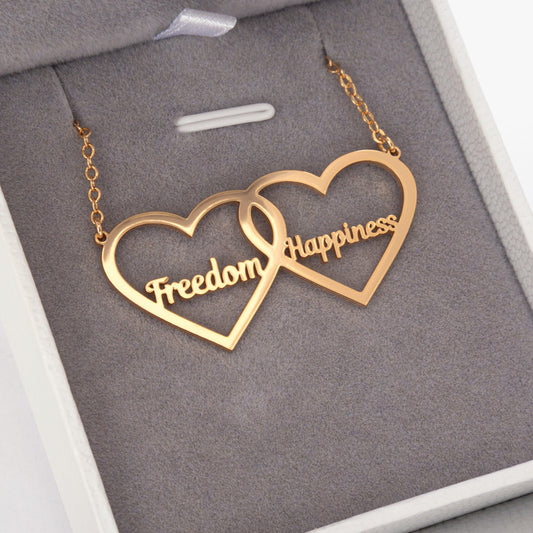 Double Heart Name Necklace-Customize
