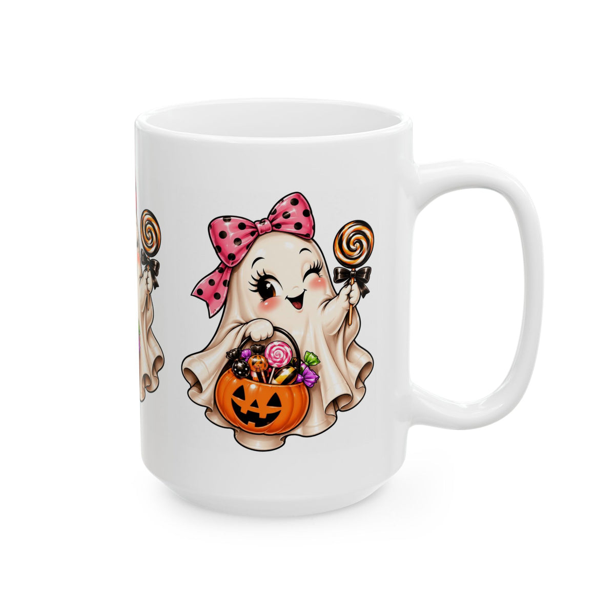 Cute Halloween Ghost Ceramic Mug with Candy Pumpkin