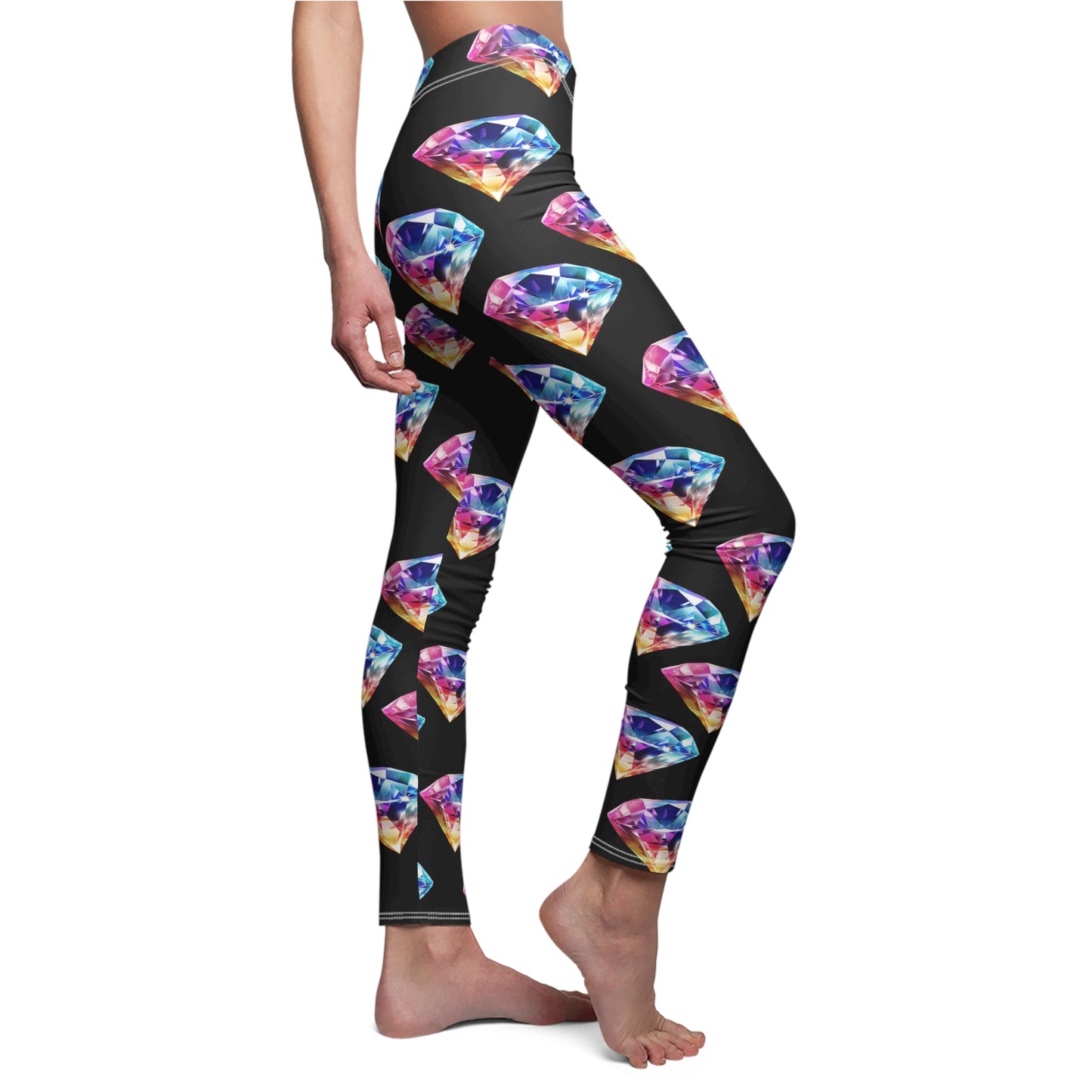 Galaxy Diamond Print Leggings — Colorful Gemstone All-Over Print