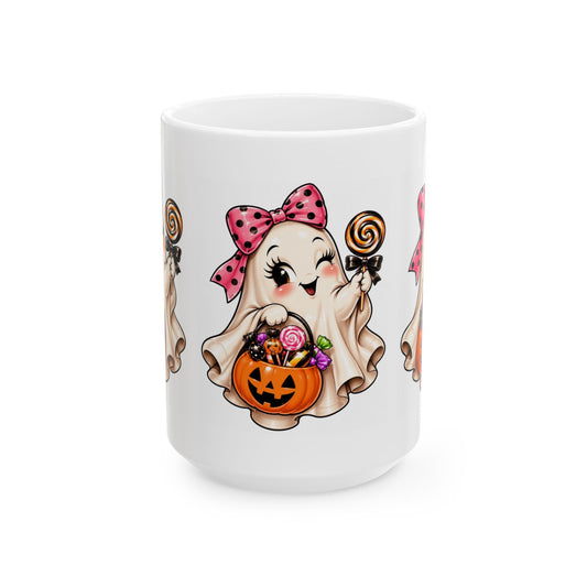 Cute Halloween Ghost Ceramic Mug with Candy Pumpkin
