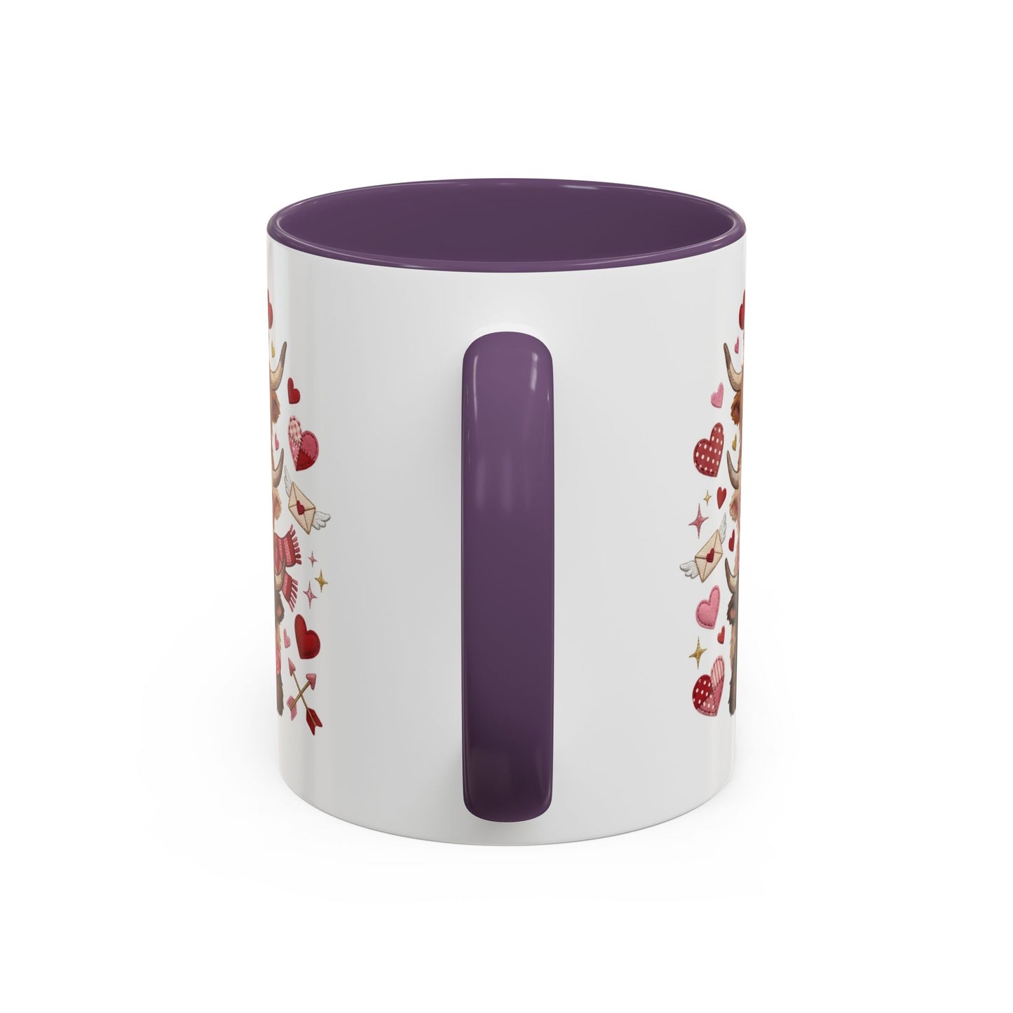 Valentine Highland Cow Stack Accent Mug – Cute Hearts & Love Letters (11/15oz)