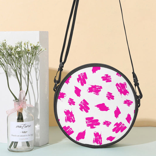 Pink and White Round Satchel Bag
