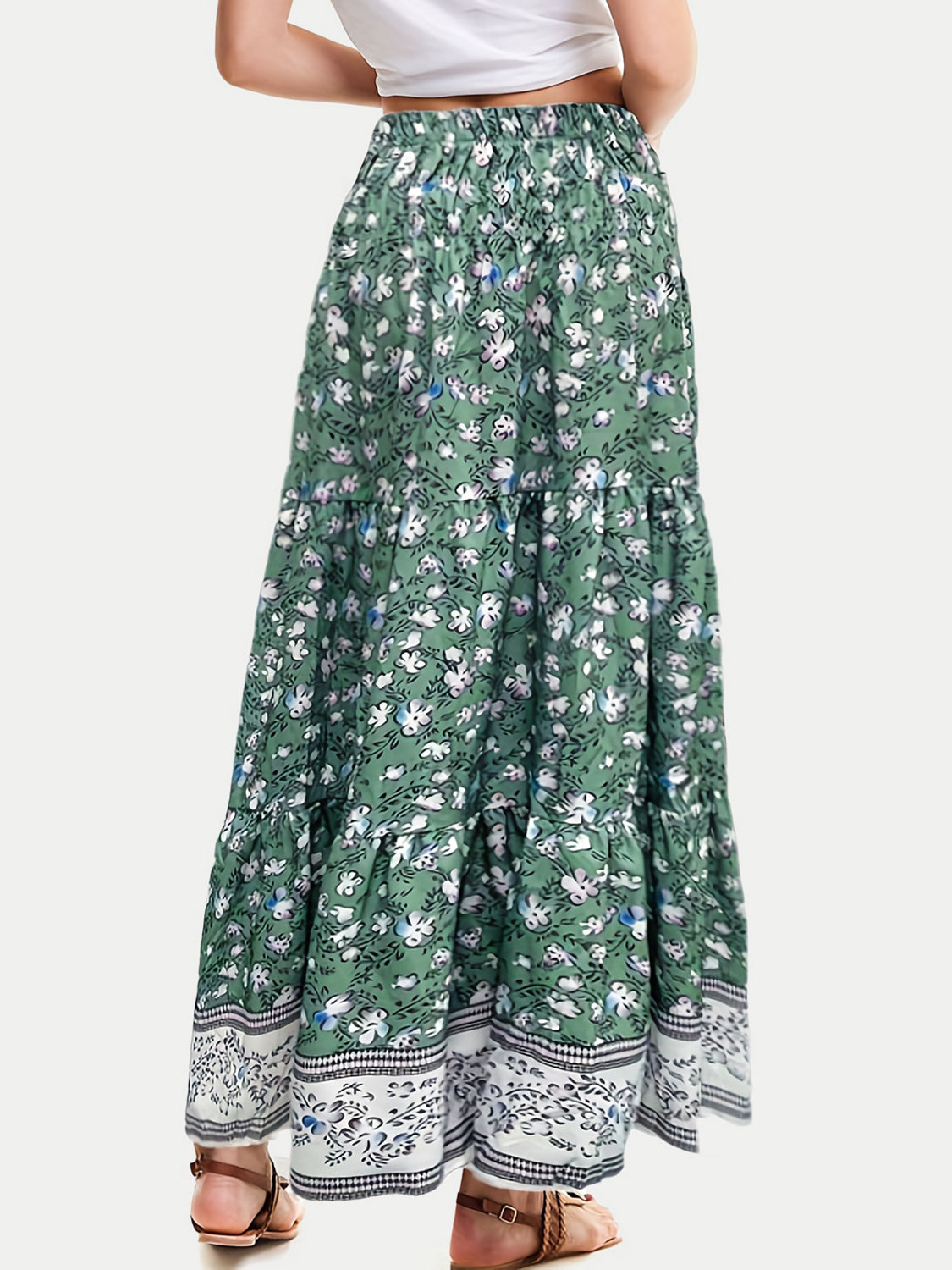 Full Size Tiered Printed Elastic Waist Skirt