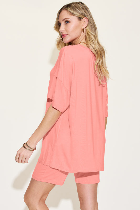 Basic Bae Bamboo Full Size V-Neck Drop Shoulder T-Shirt and Shorts Set