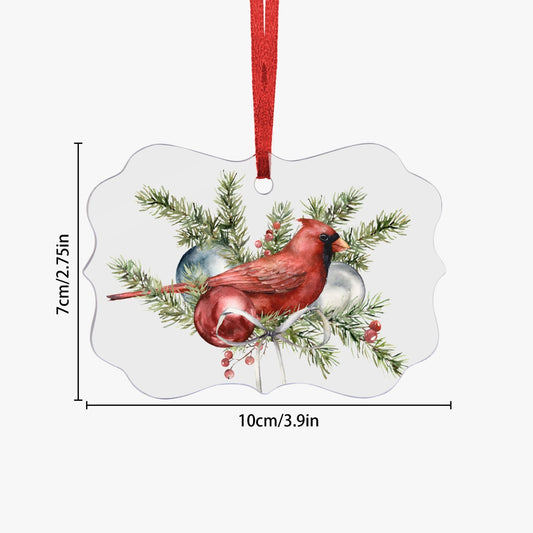 Cardinal with Balls. Acrylic Hanging Ornament