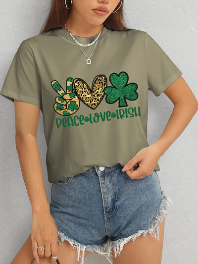 PEACE LOVE IRISH Round Neck Short Sleeve T-Shirt