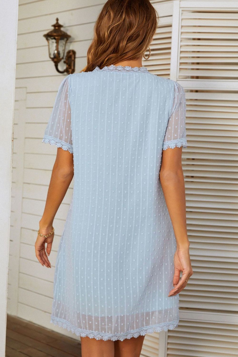 Swiss Dot Double-Layered Lace Trim Dress - Keene's