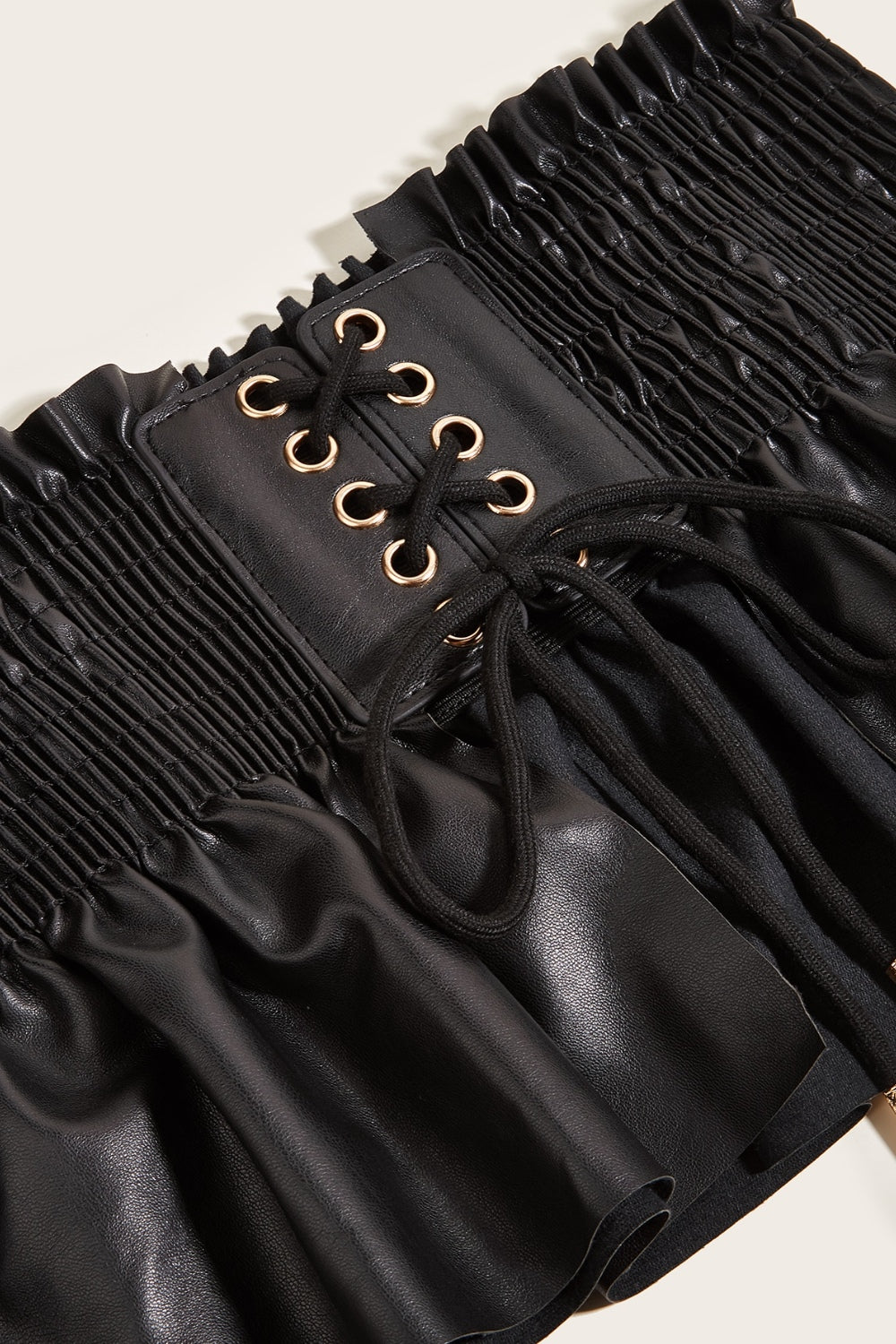 Smocked Lace-Up PU Leather Belt