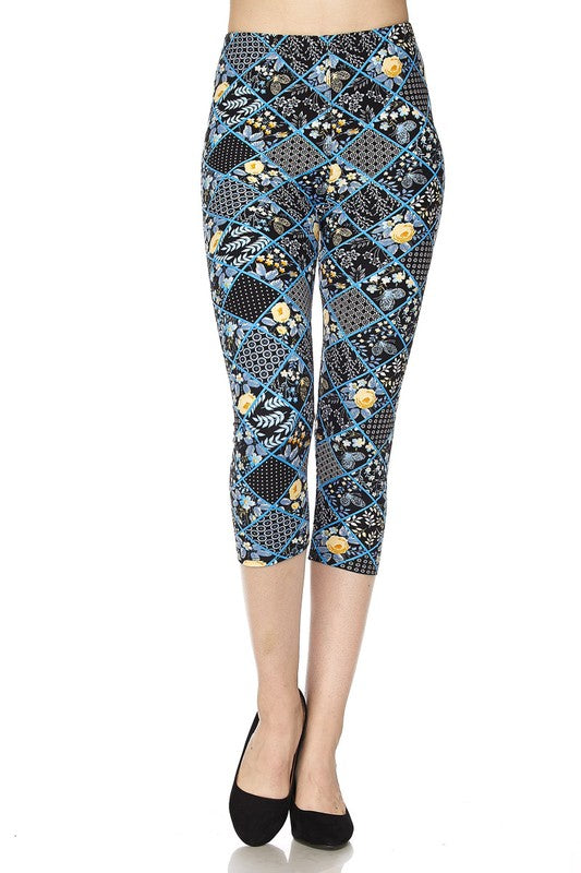 Blue Patchwork Capri OS Legging - Keene's