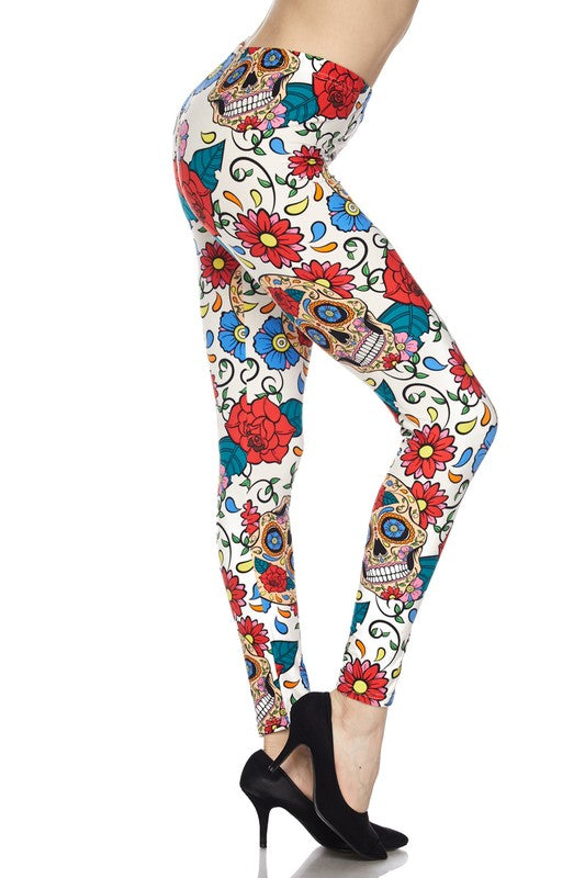 Floral Festival Sugar Skull OS Legging - Keene's