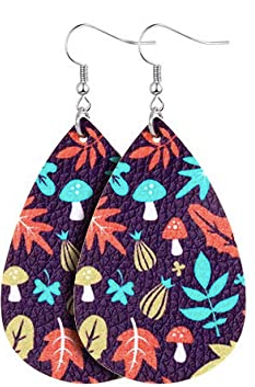 Fall Earrings - Mushrooms Black Background - Keene's