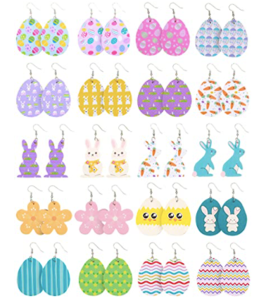 Easter Earrings Pink With Eggs and Flowers - Keene's