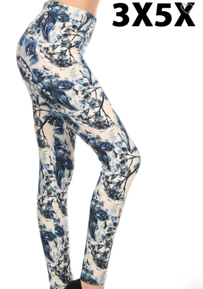 Blue Floral 3x-5x Leggings