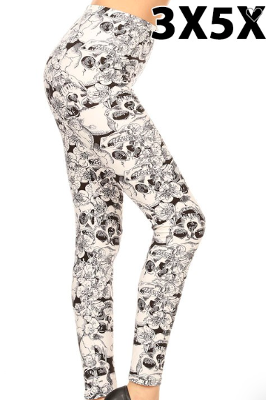 White Skull Print 3x-5x Leggings - R505