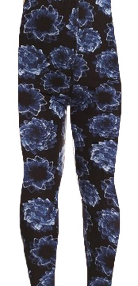 Black Floral Kids Leggings KL-R703