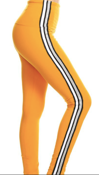 Mustard 5" Yoga Waist With Stripes Legging OS LT71-SOLID_ST_YOGA Mustard