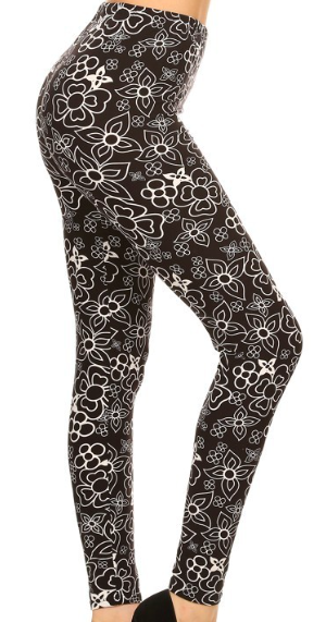 Black and White Flower Print Legging EPS 3X4X-R637