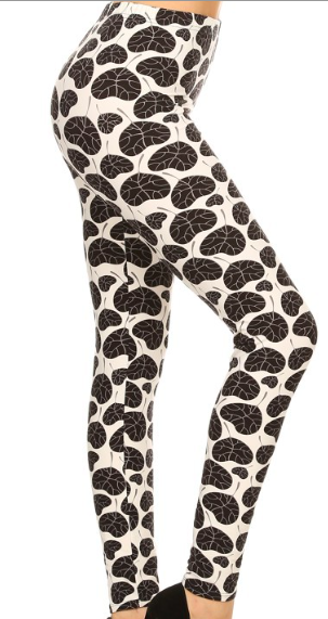 White with Black Leaves Legging OS LDR-R630