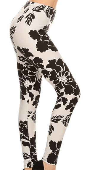 Black Floral Print Leggings PS - LDX-R613