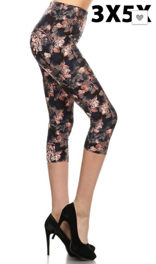 Black Floral EPS 3x-5x Capri Legging - Keene's