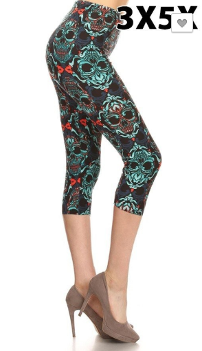 Teal Skull EPS 3x-5x Capri Legging - Keene's