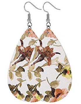 Orange Flower Leather Teardrop Earring - Keene's