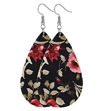 Red Flower Leather Teardrop Earring - Keene's