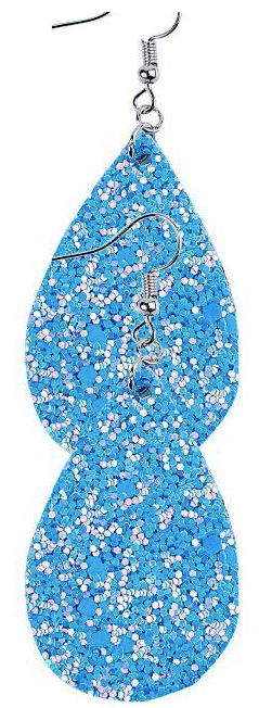 Blue Glitter Faux Leather Teardrop Earring - Keene's