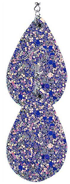 Blue Crystal Glitter Faux Leather Teardrop Earring - Keene's