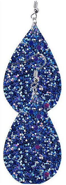 Dark Blue Glitter Faux Leather Teardrop Earring - Keene's