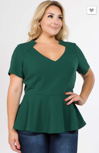 Green Peplum Plus Size Top - Keene's