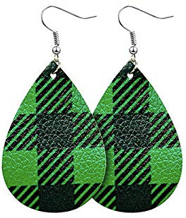 St. Patrick's Day Earrings - Green and Black Plaid - Keene's