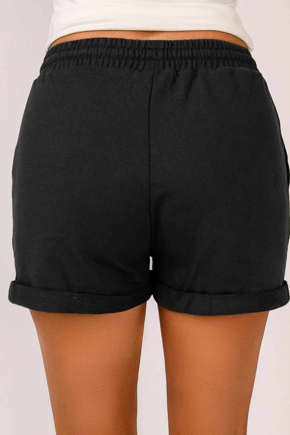 Drawstring Cuffed Shorts with Pockets