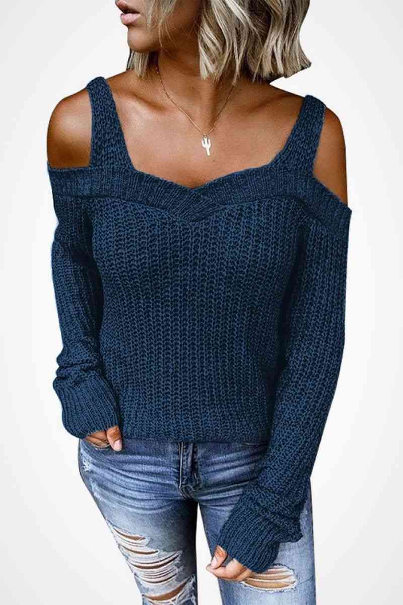 Long Sleeve Cold Shoulder Sweater - Keene's
