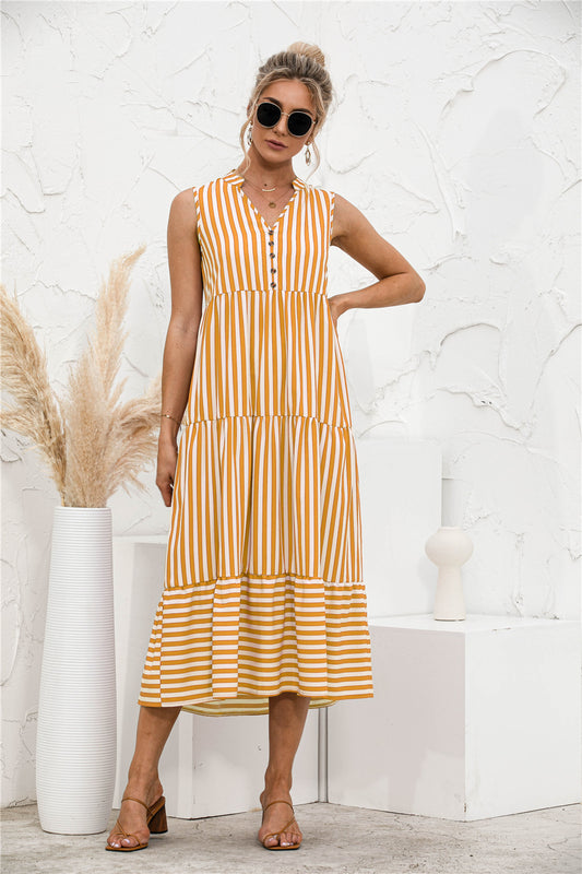 Striped Button Tiered Dress - Keene's