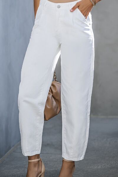 Zipper and Button High-Waist Long Jeans