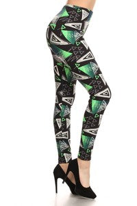 Abstract Black, Green & White Legging OS LDR-R530
